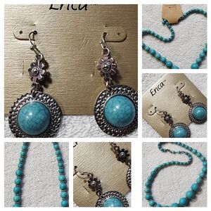Turquoise and Silver Necklace & Earrings Bundle Set